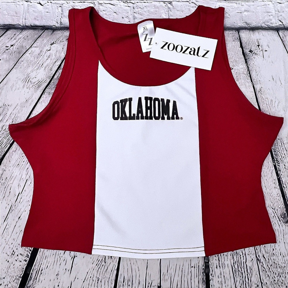 ZooZatz University of Oklahoma Sooners Cropped Tank Top Womens XL Red‎ White